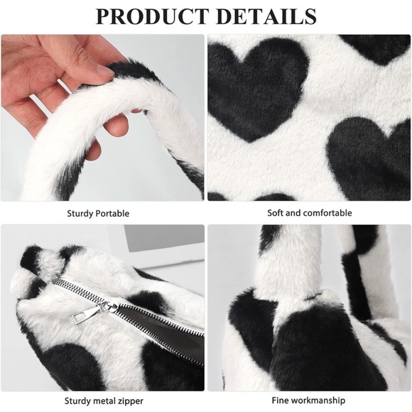 Fuzzy Tote Bag Y2K Fluffy Shoulder Bag Women Furry Purse Large Cute Plush Bag - Picture 4 of 6